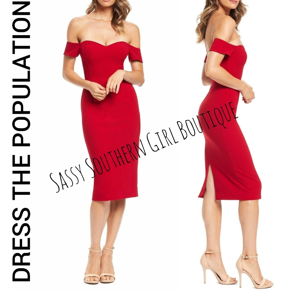 🆕⭐ Dress The Population red off shoulder dress